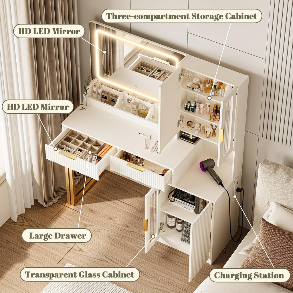 42" Makeup Vanity Desk with Mirror and Lights D3676