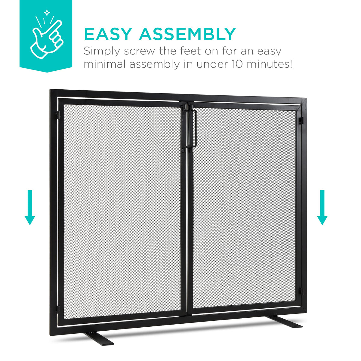 38.5x31in 2-Door Black Wrought Iron Fireplace Screen P174394