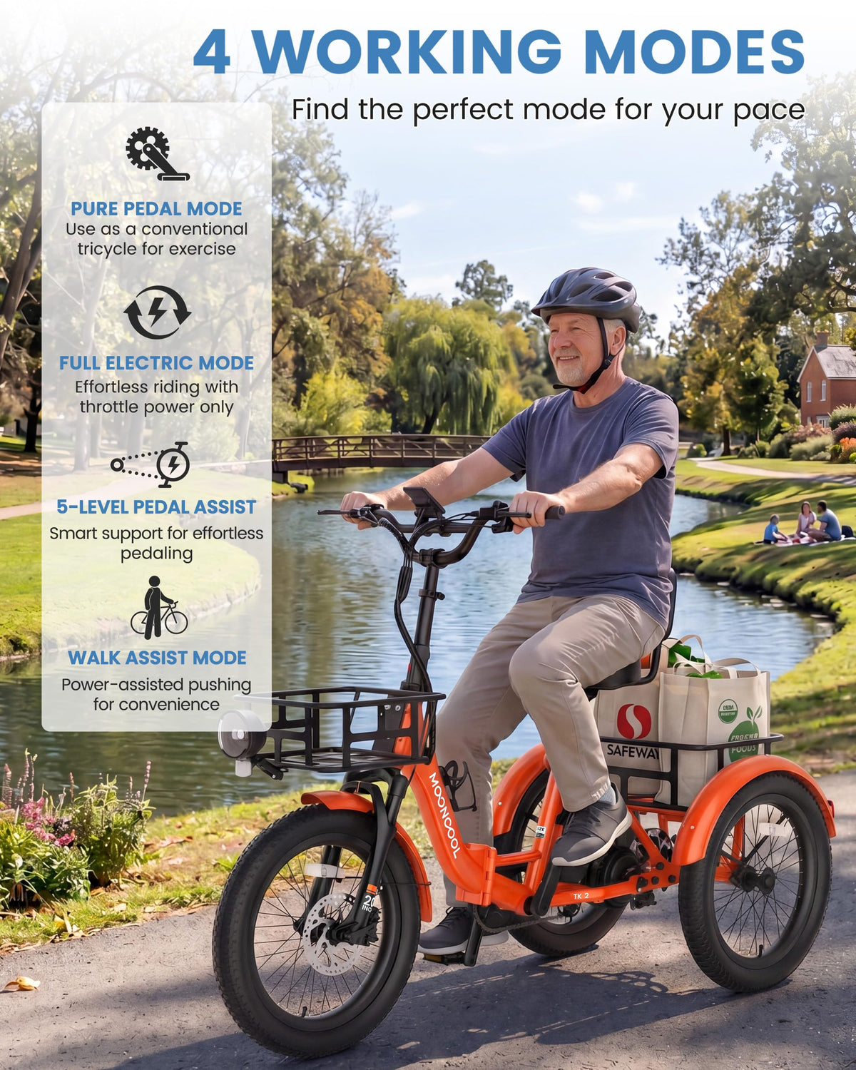 Electric Trike for Adults, 500W 20" Fat Tire Folding Tricycle H330454
