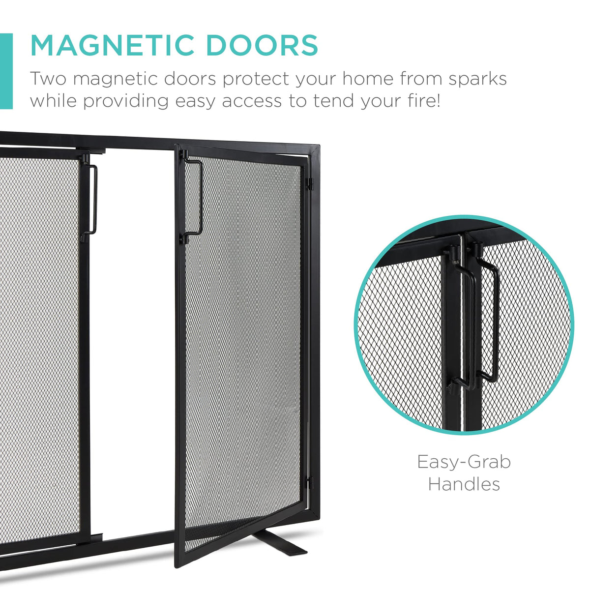 38.5x31in 2-Door Black Wrought Iron Fireplace Screen P174394