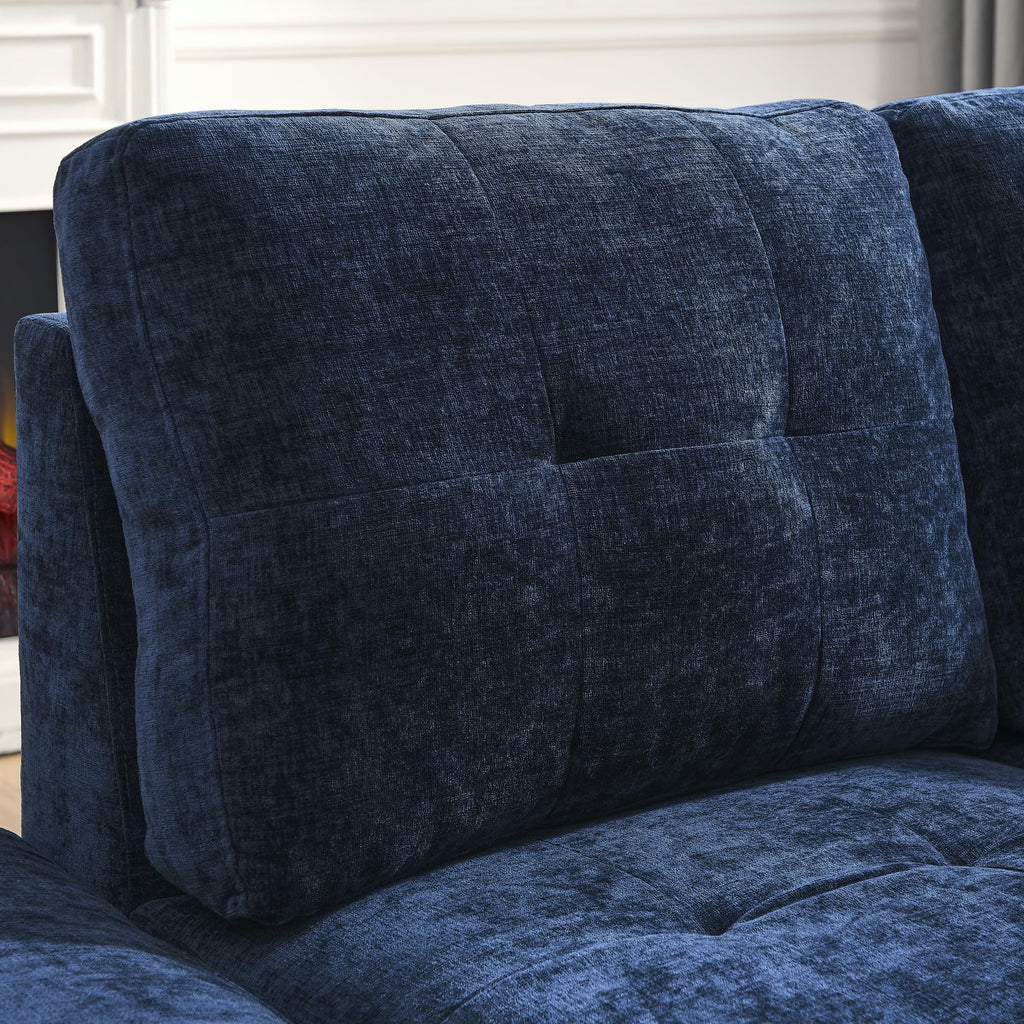 108'' Chenille Navy Blue L-Shaped Sectional Sofa with Storage Ottoman J11468