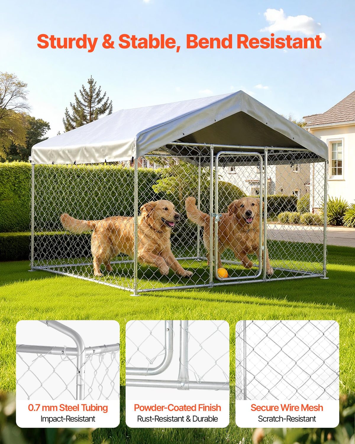 Outdoor Dog Kennel, 6.56 x 6.56 x 5.25 ft with UV-Resistant & Waterproof Roof Cover V401229