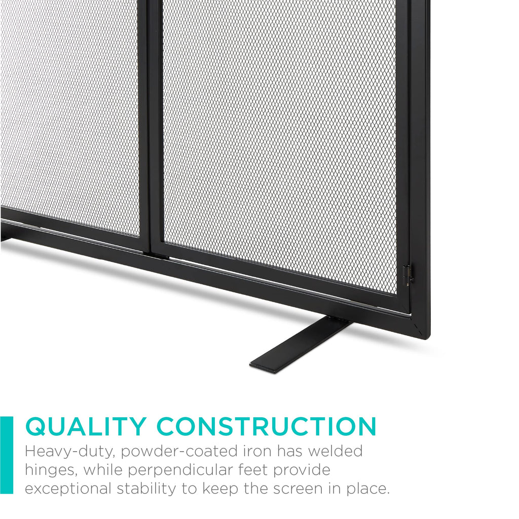 38.5x31in 2-Door Black Wrought Iron Fireplace Screen P174394