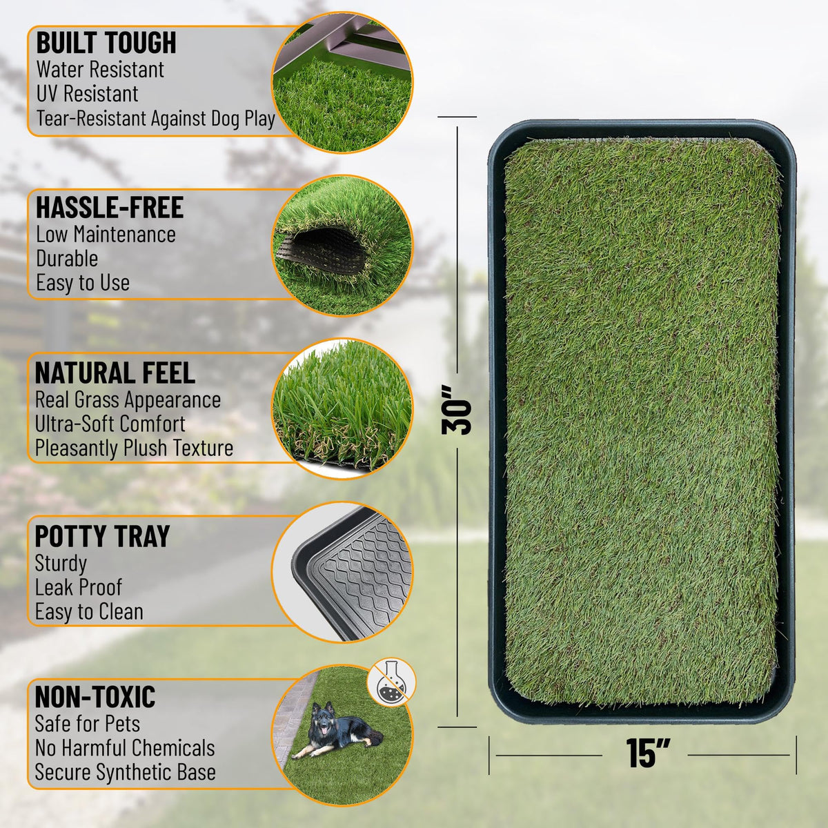 Artificial Grass Puppy Potty Training Pad with Tray, 15" x 30" Reusable U30343