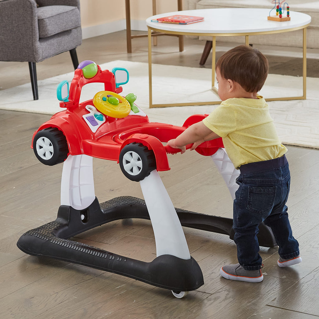 2-in-1 Baby Push Walker with Wheels, Seated or Walk-Behind, Racer Red S2628