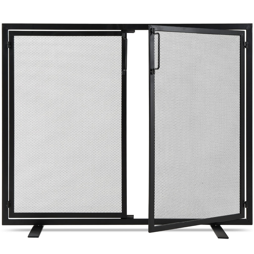 38.5x31in 2-Door Black Wrought Iron Fireplace Screen P174394
